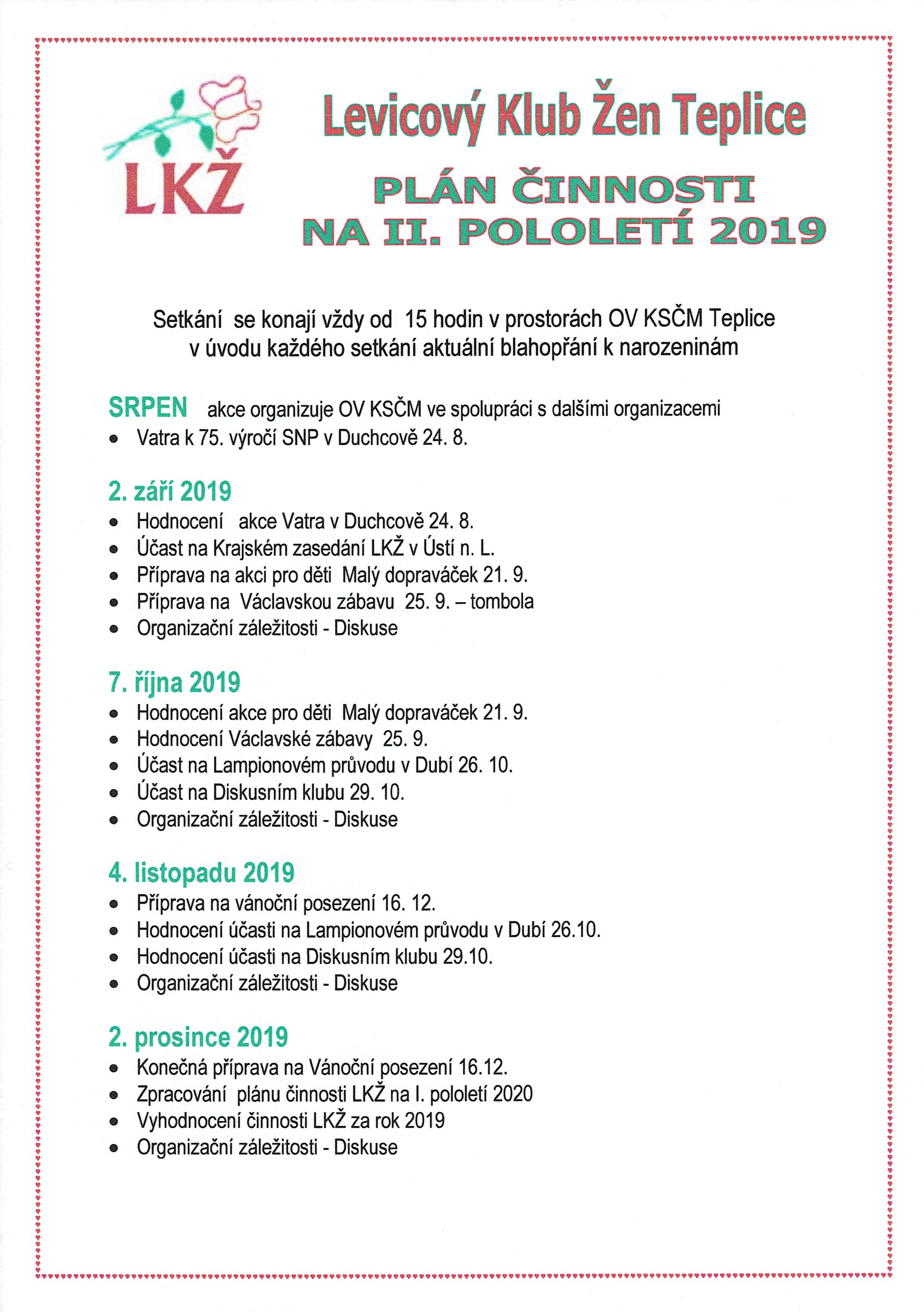 LKŽ PLÁN 2. POLOLETÍ 2019